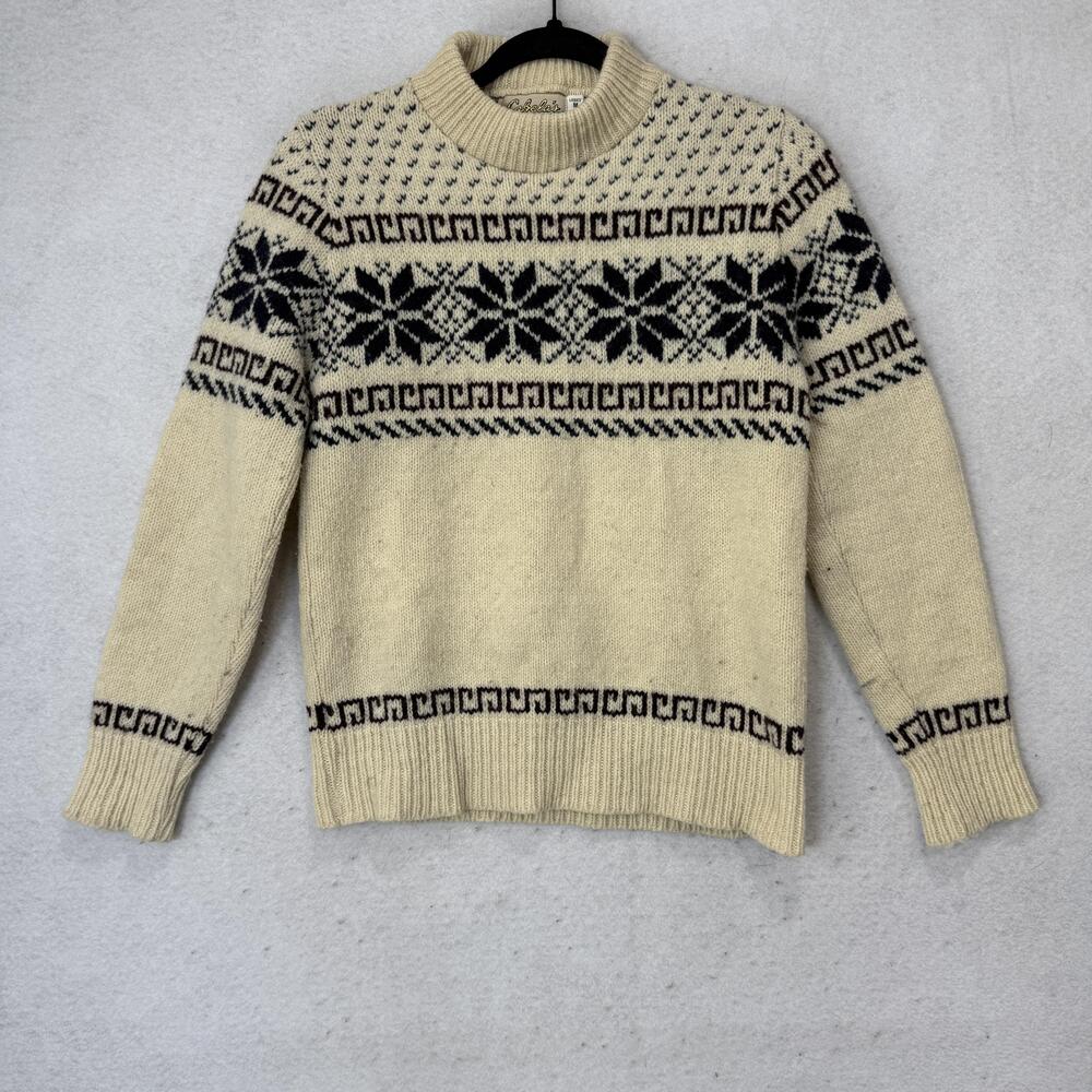 Vintage Cabela's Sweater Womens Medium White Wool Fair Isle Ski Knit Pullover